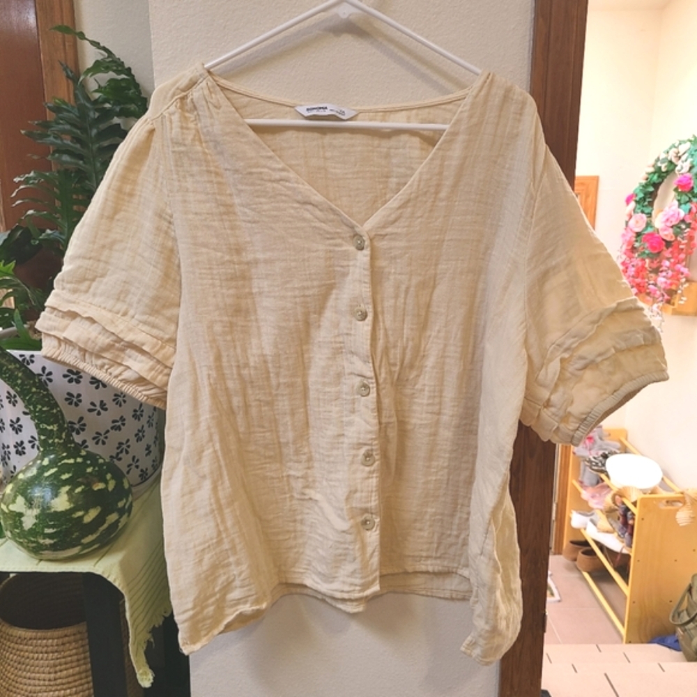 Sonoma Cream Cotton Boho Top Breezy Button Up Top Boho Shirt Plus Size Top